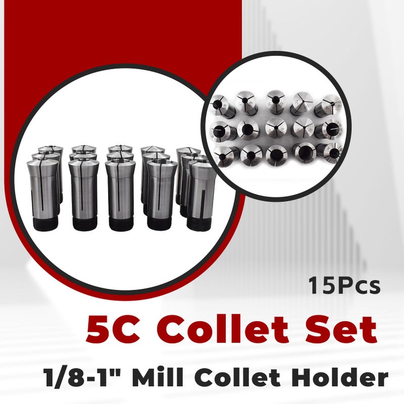 findmall 15Pcs 5C Collet Set 1/8-1" Mill Collet Holder Fit for CNC Engraving Machine - Image 3